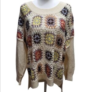 POL Crochet Boho Top Cream Multi Color Size Small